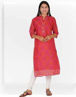Parth Fashion Women Printed Flared Kurta(Pink)
