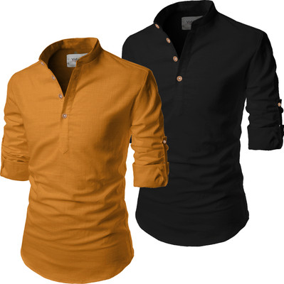 UNIFAV Men Solid Pathani Kurta(Black, Yellow)