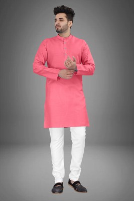 DIAMOND CULSTER Men Solid Flared Kurta(Pink)