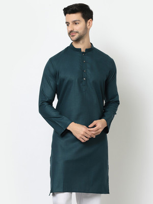 Tsarina Men Solid Straight Kurta(Green)