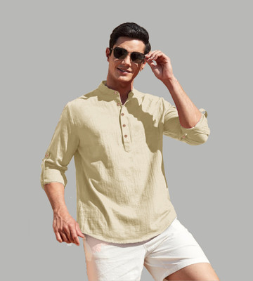 Apektra Men Solid Straight Kurta(Beige)