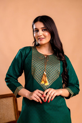 Tibra Attire Women Embroidered Straight Kurta(Black)