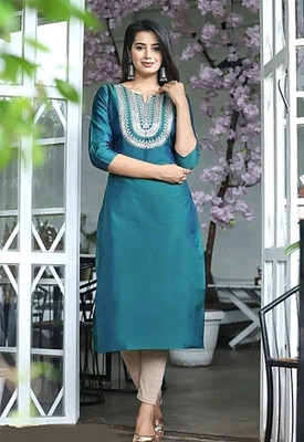 Wasma Fashion Women Embroidered Straight Kurta(Blue)