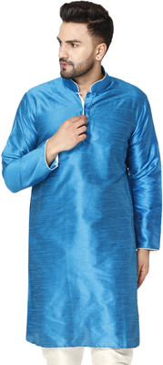 HouseOfCommon Men Self Design Straight Kurta(Light Blue)