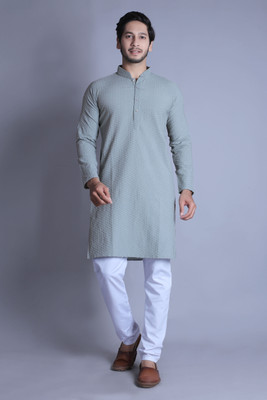 ALMORA Men Self Design A-line Kurta(Grey)