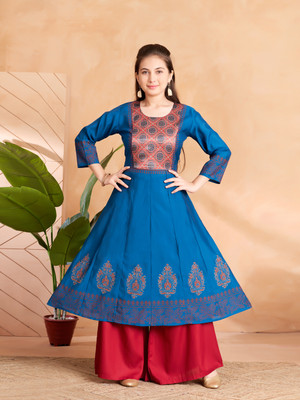 Aarika Girls Abstract A-line Kurta(Blue)
