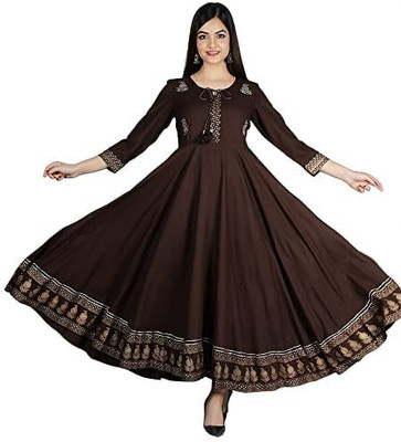 Mahalakshmi Creation Women Embroidered Anarkali Kurta(Brown)