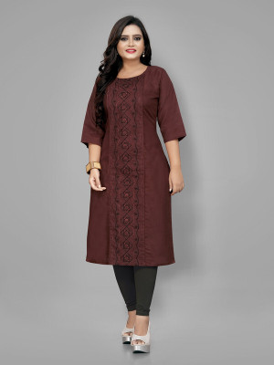 RIAANA Women Embroidered A-line Kurta(Maroon)