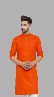HouseOfCommon Men Solid A-line Kurta(Orange)