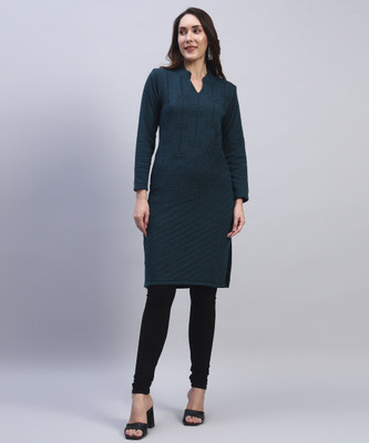 Brayles Women Self Design Straight Kurta(Dark Blue)