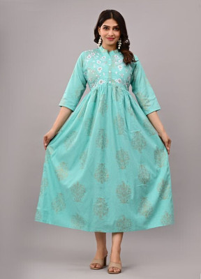 Tejal Textile Women Printed Anarkali Kurta(Brown)