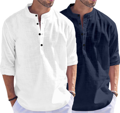 Fashion Marts Men Solid Straight Kurta(White, Light Blue)