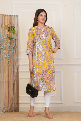 ENAREZI Women Floral Print A-line Kurta(Yellow)