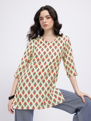 Anouk Rustic Women Printed Straight Kurta(Green)