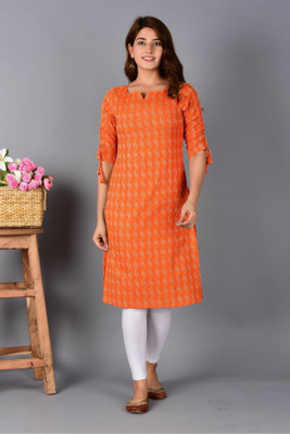 Wasma Fashion Women Floral Print Straight Kurta(Orange)