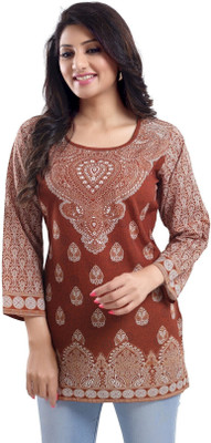 Anmi Printed Women Straight Kurta(Brown)