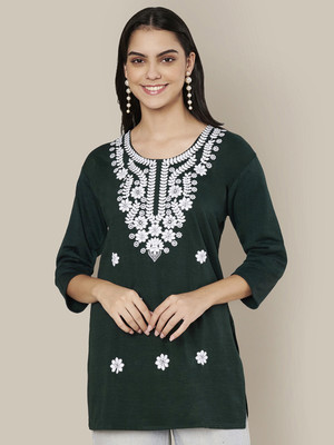 Trend Level Women Embroidered Straight Kurta(Green)