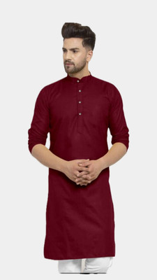 HouseOfCommon Men Solid A-line Kurta(Maroon)