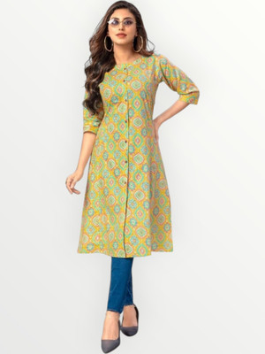 ABHI FAB Women Printed Straight Kurta(Green)