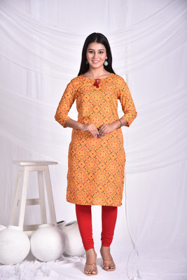 rashmi shree creation Women Printed Straight Kurta(Yellow)