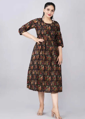 RADHE ENTERPRISES Women Printed Anarkali Kurta(Black)