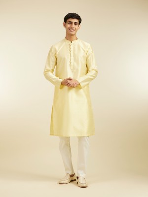 DIWAS by Manyavar Men Self Design Straight Kurta(Yellow)