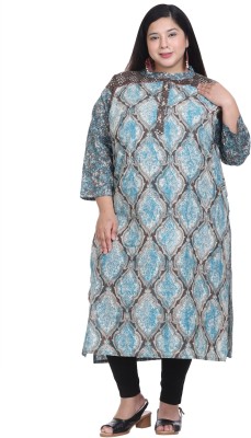 Elthia Women Printed Flared Kurta(Light Blue, Grey, White)