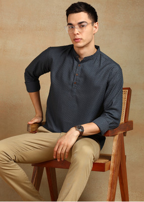 FUBAR Men Printed Straight Kurta(Grey)