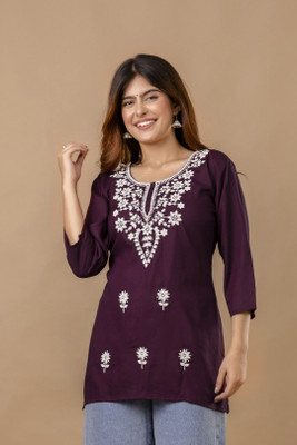 Samiksha Enterprises Casual Embroidered Women Maroon Top