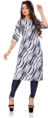 ShopGlobal Women Striped A-line Kurta(Blue)