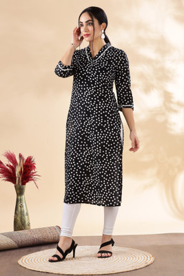 ANOUK Men Polka Print Straight Kurta(Black)