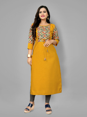RIAANA Women Printed A-line Kurta(Yellow)