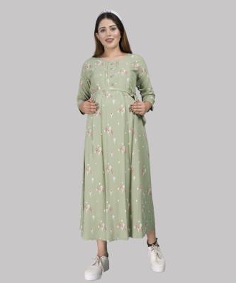 mamma's maternity Women Fit and Flare Light Green, Pink, White Dress