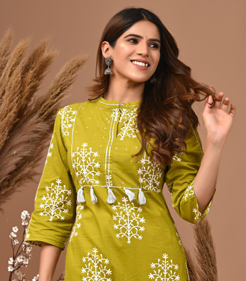 Rimeline Women Printed, Self Design Straight Kurta(Dark Green)
