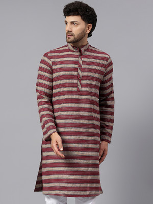 Latest Chikan Men Striped Straight Kurta(Maroon)