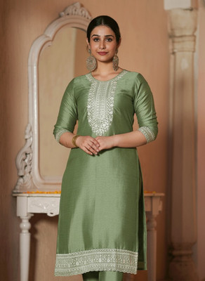 Aramya Women Solid Straight Kurta(Light Green)