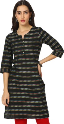 V-MART Women Printed Straight Kurta(Black)