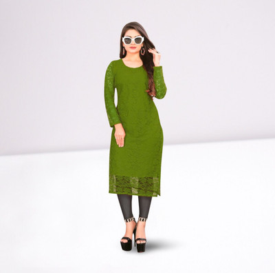 URUFASHIIONMART Women Self Design Straight Kurta(Green)