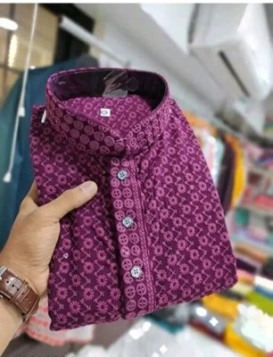 HEENGSHI Men Embellished Straight Kurta(Purple)