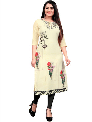 tanvi creation Women Printed Straight Kurta(Beige)