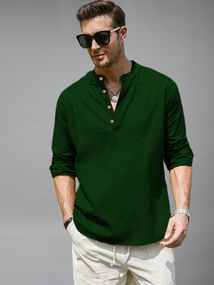 Yugnik Men Solid Straight Kurta(Dark Green)