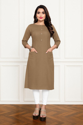 vestito Women Solid A-line Kurta(Brown)