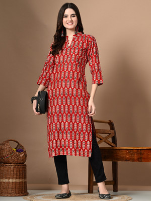 Amthi Women Printed A-line Kurta(Red)