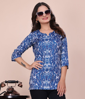 GLAM COUTURE Women Printed Straight Kurta(Blue)