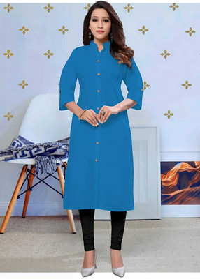Akshar Enterprise Women Solid Straight Kurta(Blue)