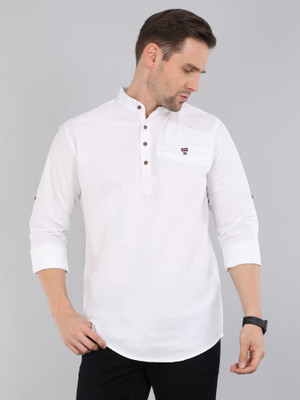 Proword Men Solid Straight Kurta(White)
