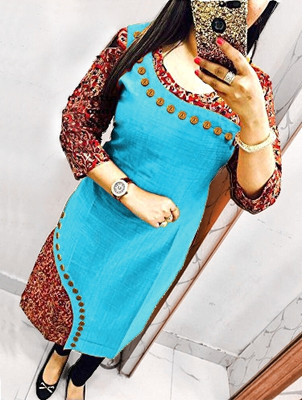 YOVA STYLE Women Floral Print Straight Kurta(Light Blue)