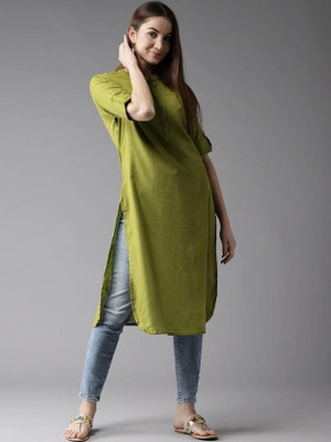 DIVYANSHI FAB Women Solid, Self Design Straight Kurta(Green)