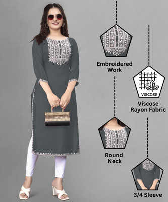 PATBRO Women Embroidered A-line Kurta(Multicolor)