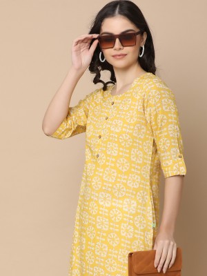 V-MART Women Printed A-line Kurta(Yellow)